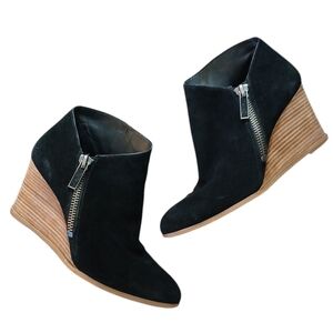 1. State Kaleb Black Suede Wedge Ankle Boot Bootie Women's size